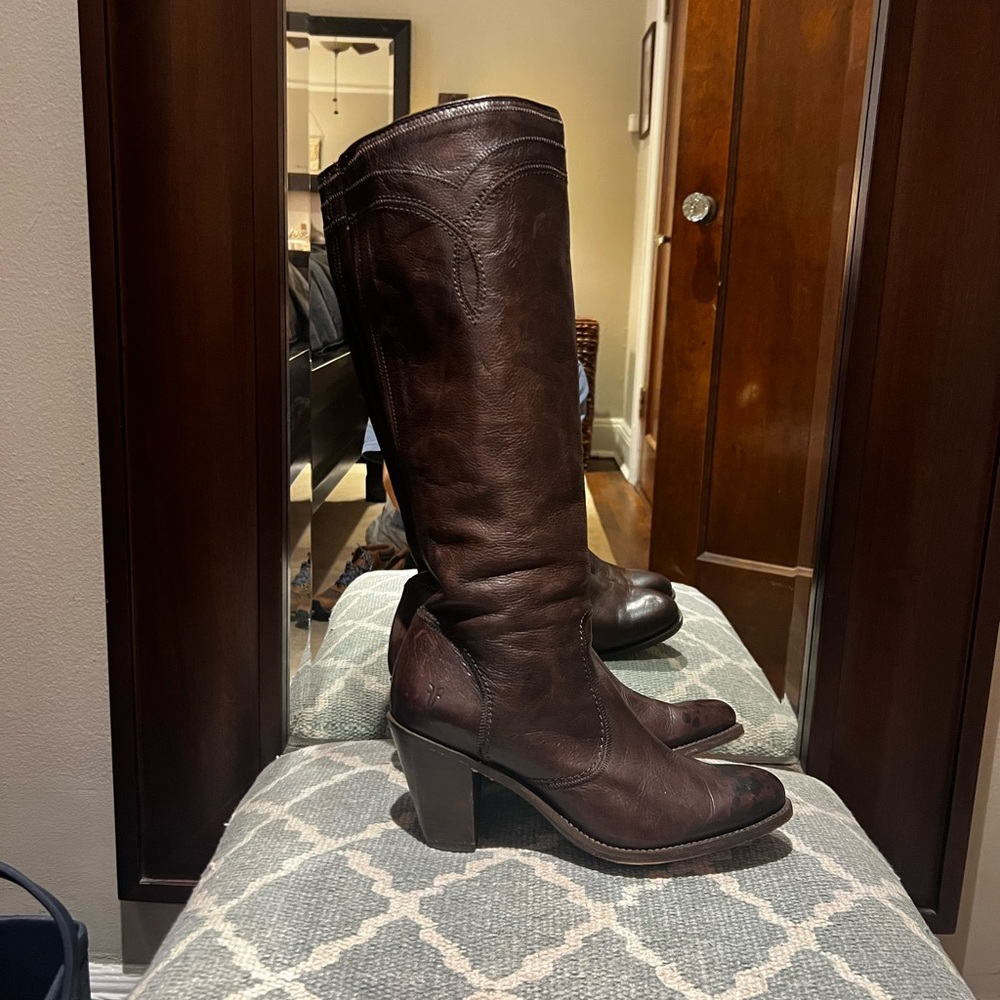 Frye Mustang Brown Leather Knee-High Boots